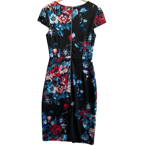 Betsey Johnson Black Floral Midi short sleeve Dress Sz 4 - Picture 4 of 15